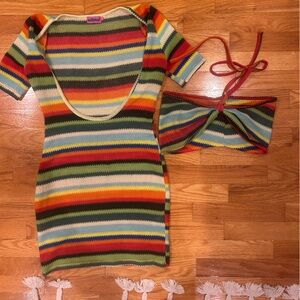 Edikted Multicolor Striped Knit Dress with Halter Top